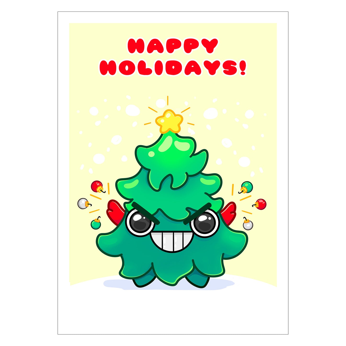 Christmas print with kawaii art of an anime tree