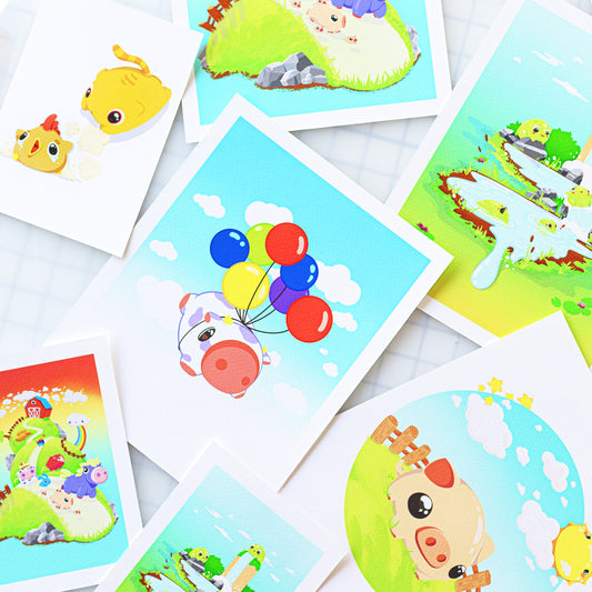 cute prints of kawaii farm animals placed together in a pile