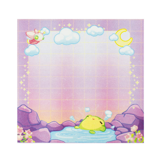 cute post it notes with frog and hot spring in a kawaii art style