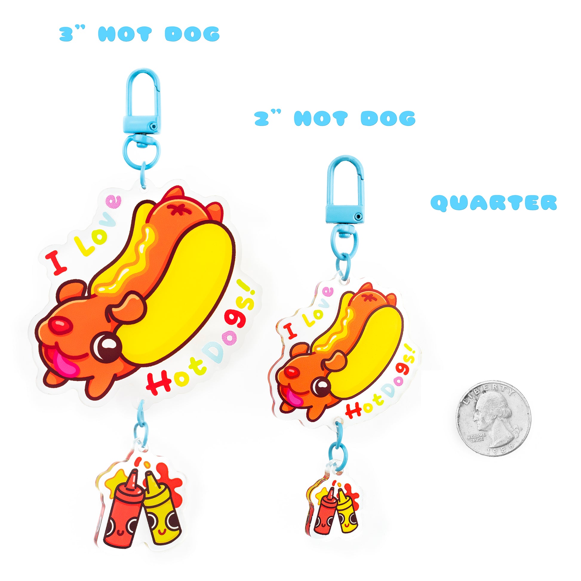 Hotdog keychain size variations