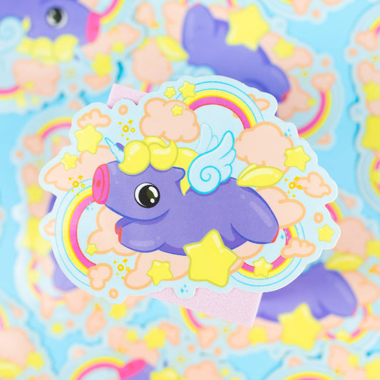 Cute sticker with a unicorn and rainbow kawaii art