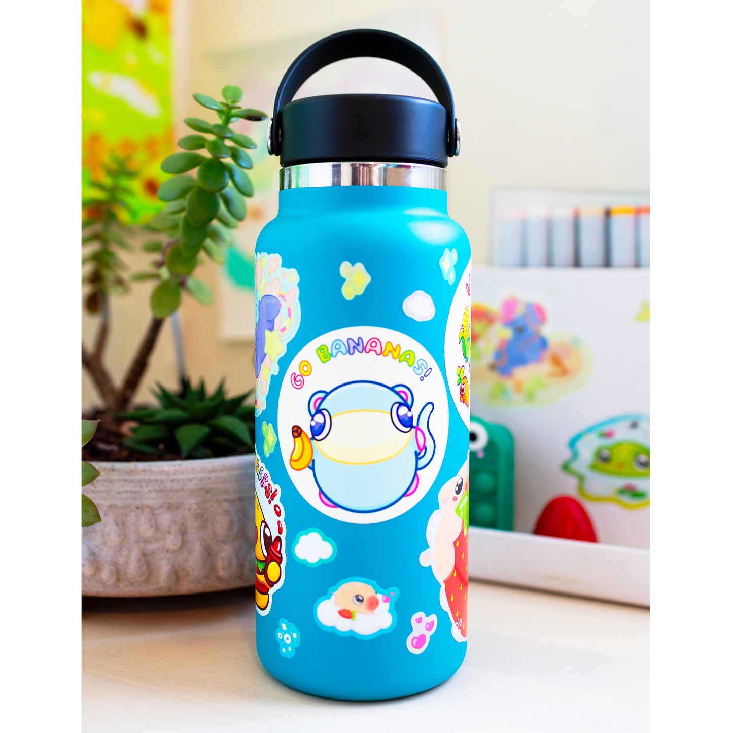 Monkey sticker on water bottle