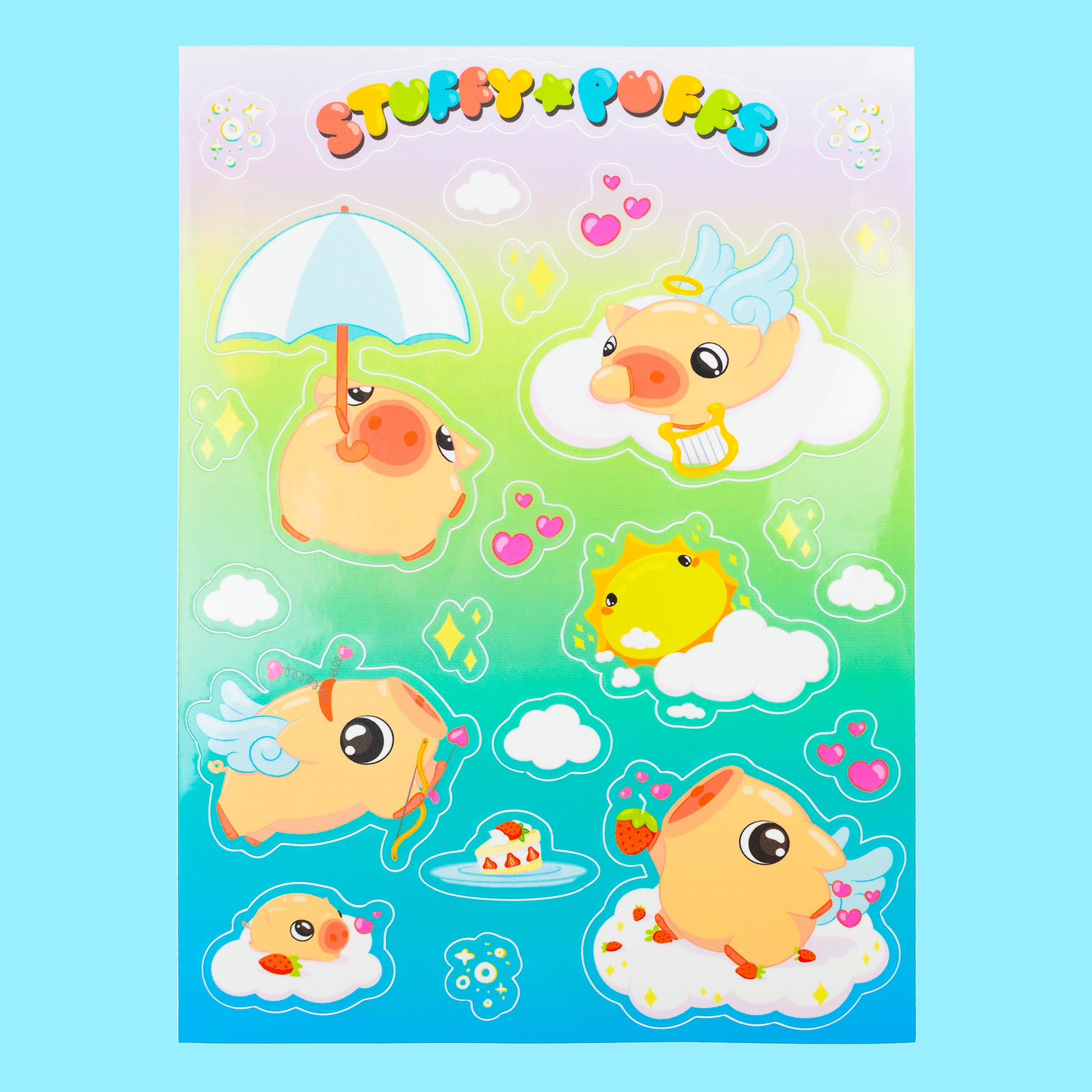 Kawaii sticker sheet with anime piggy characters