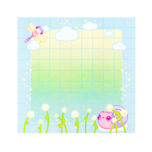 Cute sticky notes with snail and dragonfly